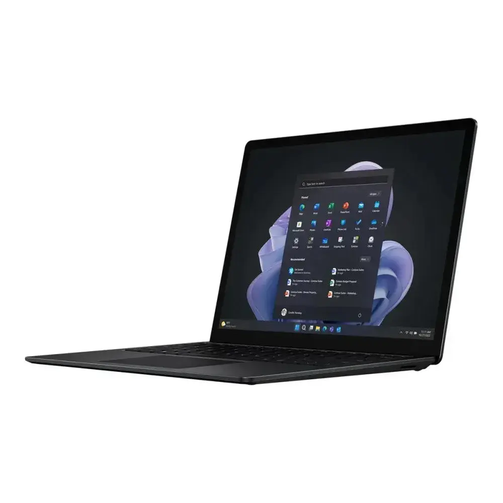 Brugt Microsoft Surface Laptop 5 i sort, opslået, forhandlerens produktfoto