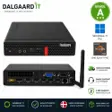 Dalgaard-IT's salgsbillede af en Lenovo ThinkCentre M75q mini-pc set forfra og bagfra med forhandlerens mærker
