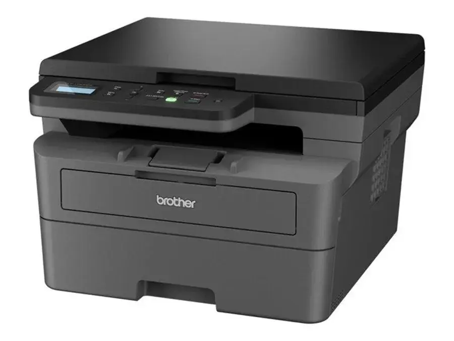 Grå Brother DCP-L2620DW monokrom laserprinter med flatbedscanner på toppen