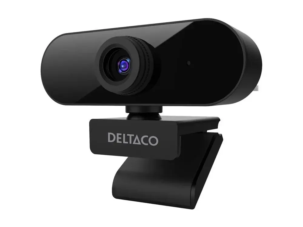 Deltaco W-100 webcam i sort med klips og fast kabel